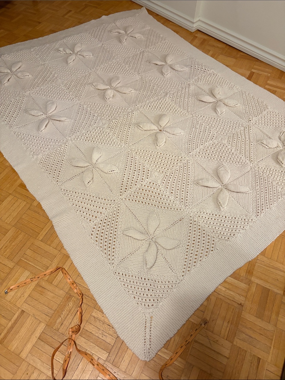 Handmade Cream Crochet Flower Throw Blanket